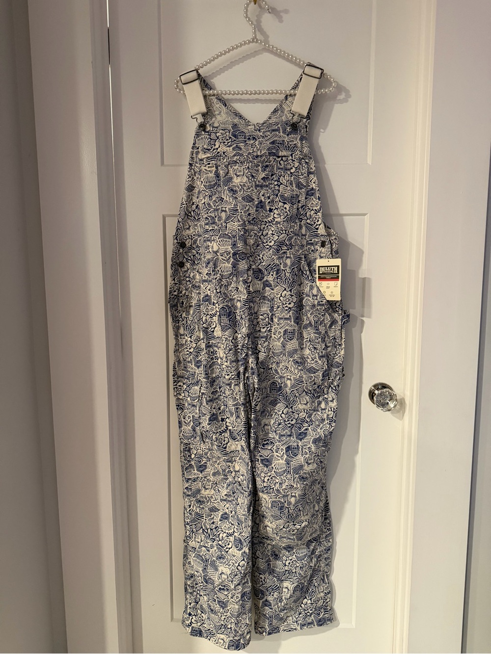 Duluth Trading Co Blue & White Printed Denim Overalls